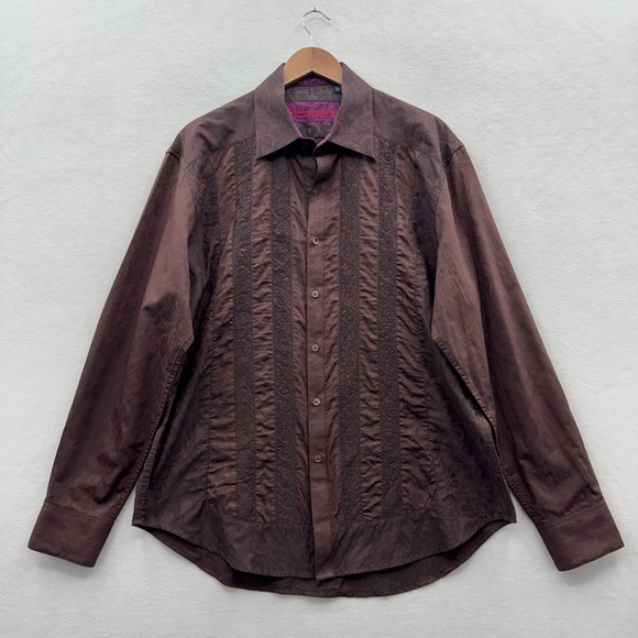 Robert Graham Mens XL Button Up Brown Embroidered Details Shirt - Picture 1 of 10
